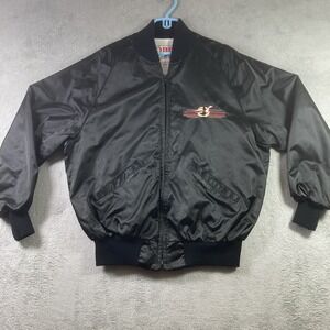 Vintage Jacket Adult Large Black Bomber Satin Johnson Outboards Embroidered Zip